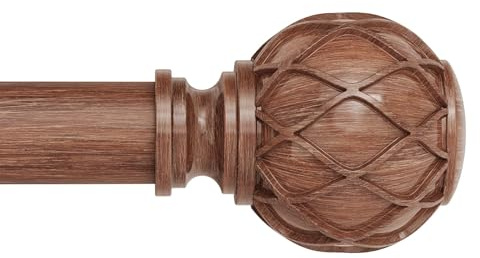 Gardinenstangen aus Holz, 2,5 cm, dekorativ, verstellbar, Boho-Gardinenstange für Fenster, 122 bis 213 cm, robuste, rustikale Gardinenstange mit Netzstruktur-Endstücken, braunes Holz, 76,2 - 224,4 cm