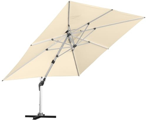 anndora Alu Ampelschirm 350 x 350 cm mit Kurbel – quadratischer Sonnenschirm 360° drehbar, schwenkbar & neigbar – wetterfest & UV-Schutz – inkl. Bodenanker zum Einbetonieren (Natural)