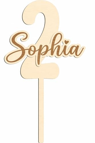 Cake Topper Geburtstag Tortenstecker personalisiert mit Namen und Geburtstagszahl - Holz oder Acrylglas erster Geburtstag Birthday Zahl Acryl Kuchen Torte (LA-76 Holz Birke Multiplex)