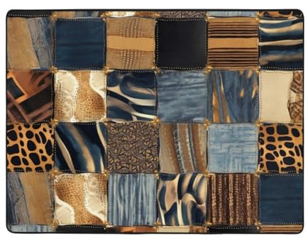 AMREWQYL Tapis imprimé patchwork denim 160 x 121,9 cm tapis de sol décoration d'intérieur
