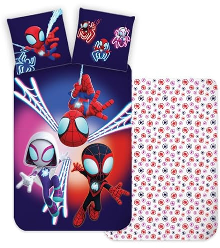 BrandMac Spidey Parure de lit pour bébé | Housse de couette 100 x 140 cm + taie d'oreiller 40 x 45 cm, 100 % coton | Parure de lit pour bébé parfaite pour les enfants | Parure de lit réversible douce