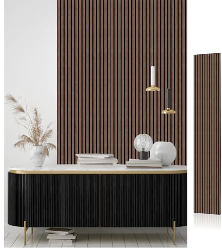 AKK-STAVE Wood Acoustic Wall Panel 2400mm x 600mm (1.44㎡) - Folds to 2x 1200mm x 600mm Wooden Sound Absorbing Panel for Walls, Home Acoustic Panelling(11# Black Walnut,2400mm*600mm*1pcs)