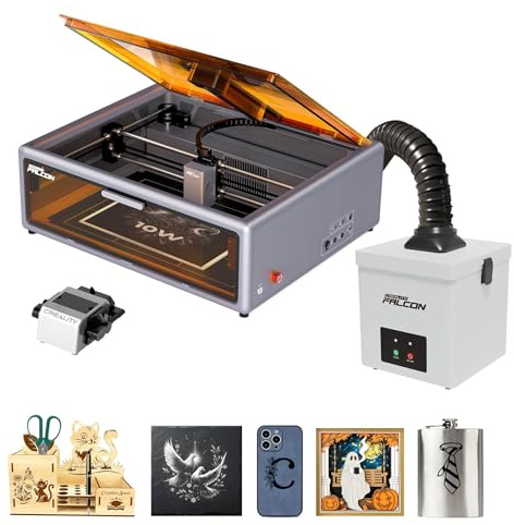 Creality Falcon A1 Máquina de grabado láser cerrada 10 W, grabadora y cortadora láser con filtro de humo YW45 y asistencia de aire, posicionamiento cámara HD y reconocimiento inteligente de materiales