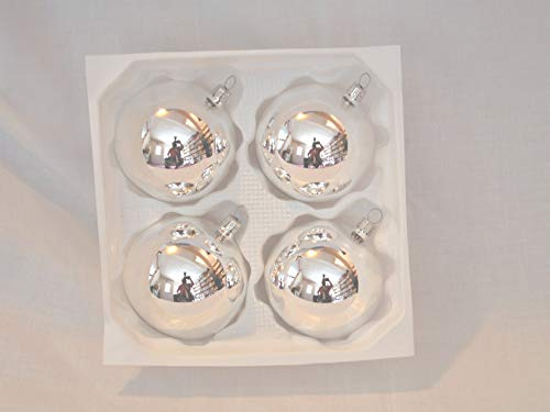 Jingle Bells Lauscha Weihnachtsbaumschmuck 8cm Kugel Silber Uni 4fach mundgeblasen