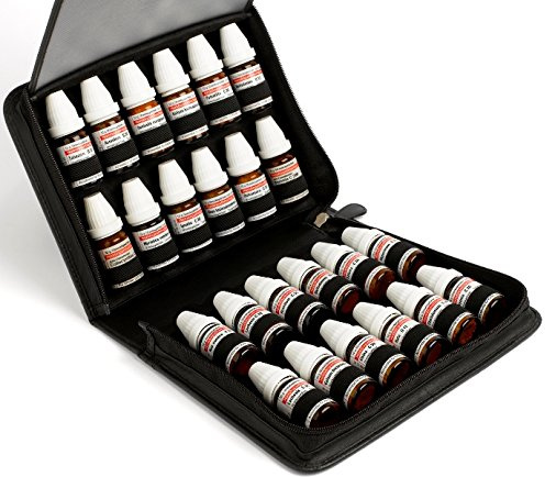 offro Taschenapotheke aus schwarzem Rindleder für 24 DHU Gläser (10ml) oder 10ml Flaschen für Öle, Essenzen und Flüssigkeiten