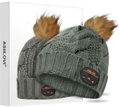ASIILOVI Bonnet Bluetooth, Bluetooth V5.0 sans Fil Smart Knit Chapeau Musique Casquette avec Détachable avec Micro Intégré et HD Haut-Parleurs stéréo pour Sports de Plein air et Cadeau