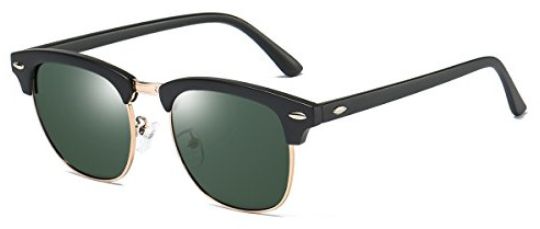 Rocf Rossini sonnenbrille polarisiert herren damen Retro Vintage klassisch Halber Rahmen Männer Frauen Anti Reflexion UV400 (Schwar/Grün)