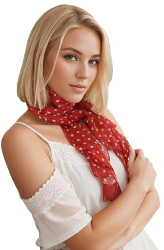 Prettystern Damen Sommer-Tuch Chiffon Seiden-Schal Polka Dots Punkte gepunktet Silk Scarf - 200/65 Rot