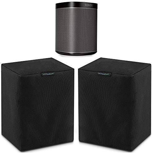 Two Black Heavy Duty 600D Outdoor Sonos Speaker Covers - Protection for Your Sonos Play:1, Sonos One & Sonos One SL Speakers - Fits Wall Mounted Speakers