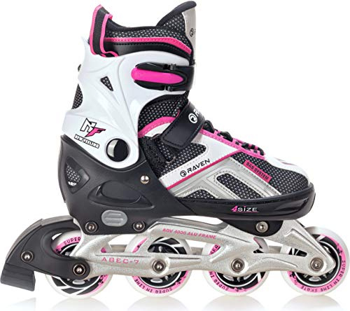RAVEN - Inline-skridskor för barn och vuxna - Rullskridskor, valfritt 2-i-1 med skridskor - Justerbara skridskor för barn och vuxna - Pulse Black/Pink utan Medar, 40-43 (25,5-28 cm)