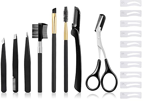 tao pipe Eyebrow Grooming Kit, 19PCS Eyebrow Trimming Kit Professional Eyebrow Tools Set Includes Tweezers, Razor, Grooming Brush, Scissors for Women and Men