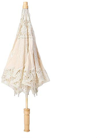Zerodis Spitze Blumenschirm, handgemachte Stickerei Sonnenschirm Hochzeit Braut Fotografie Sonnenschirm Regenschirm Kinder Regenschirm(L-Beige)