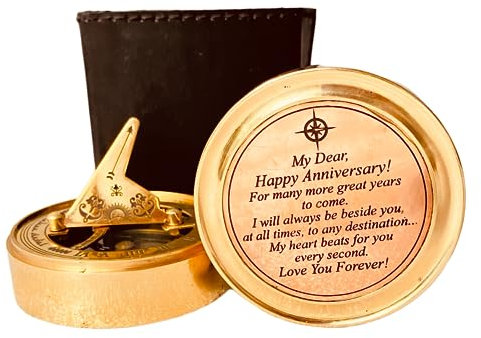 Anniversary Sundial Gift for Him or Her Sundial Clock Compass - Unique Gift for Husband or Wife, Men 1st Wedding Anniversary 50th 40th 25th 20th Year Celebration (Anniversary Sundial Leather Case)