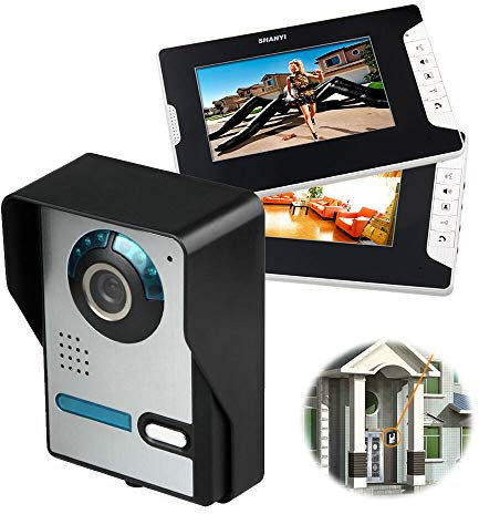 Video Türsprechanlage, Türklingel Intercom System Familienhaus Klingelanlage mit 2x7 Farb Monitor und 1 Außenkamera Nachtsicht