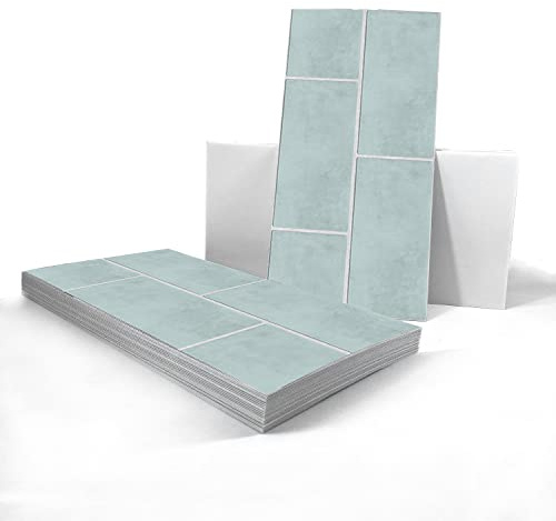 Alwayspon Adesivo da parete in vinile per pavimenti in vinile, adesivo antiscivolo per piastrelle posteriori adesive per cucina, bagno, adesivo per pavimenti in PVC, verde marino, 30x15 cmx24 pezzi