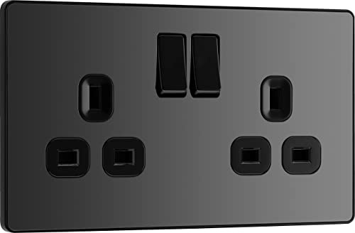 BG Electrical PCDBC22B Prise Murale à Double Interrupteur Noir chromé 13 A