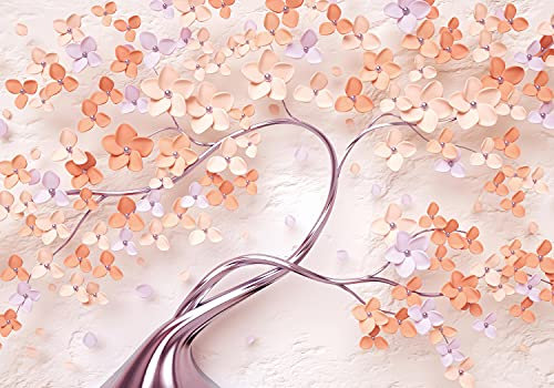 wandmotiv24 Fototapete Blütenbaum Blumen, 300 x 210 cm - selbstklebende Strukturtapete, Wanddeko, Wandbild, Wandtapete, Blume rosa silber Ast Baum M6787
