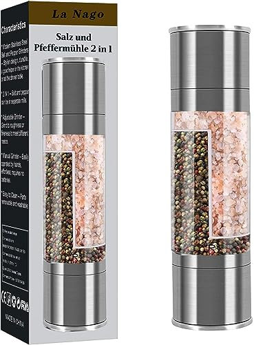 Macina pepe, Macina Sale e Pepe 2 in 1,Set Sale e pepe manuale,Macina Spezie Professionale Macinapepe in Acciaio Inossidabile, Ceramica Macinatura Regolabile, Macinasale grosso acciaio inox e vetro