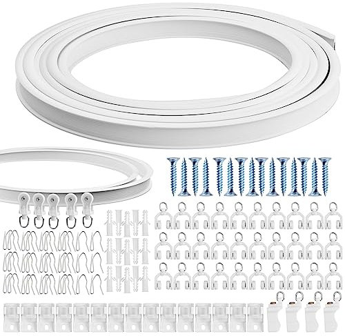 Rieles de Cortinas 5M, Riel de Cortina Flexible para el Techo Pista Flexible Curvo con Rodillos, Montaje en Pared Sistema de Riel para Separación de Habitaciones (Blanco)