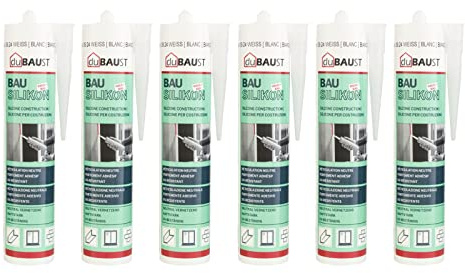 6x dubaust BAS24 Bausilikon Fenstersilikon Neutralsilikon Innen/Aussenbereich witterungsbeständig hochelastisch 310ml Kartusche (grau)