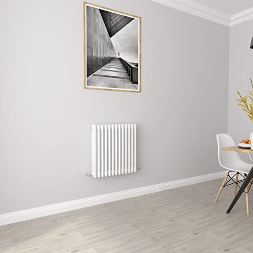 Radiadores blancos horizontales de 3 columnas de hierro fundido estilo radiadores de calefacción central para baño, sala de estar y cocina, 600 x 605 mm