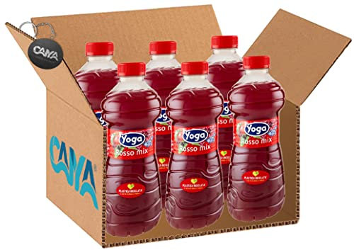 6X Yoga Rosso Mix Succo di Frutta e Polpa al Gusto di Mela, Uva, Sambuco e Mirtillo 1L [CAIYA® BOX da 6 Bottiglie]