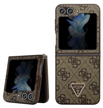 Guess GUHCZF5P4TDPW F731 Hülle für Z Flip5 braun hardcase Leather 4G Triangle Strass