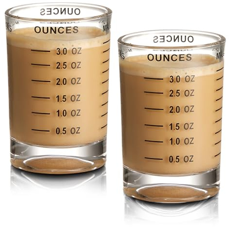 Hlukana 2 Pack Shot Glass Measuring Cup, 3 Ounce Heavy Base Jigger, Espresso Shot Glass, Liquid Glass Cup, Round Shot Glasses, Small Glass Shot Cups for Vodka, Whiskey, Tequila, Espresso, Liquor