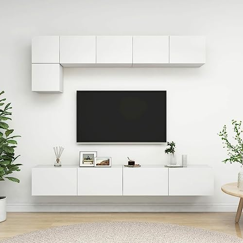 BaraSh 5-TLG. TV-Schrank-Set Weiß Holzwerkstoff TV Tisch TV Board HäNgend Wohnzimmerschrank MöBel Wohnzimmer 3078694
