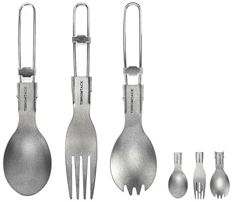 TIBROMTACK Titan Camping Besteck-Set, zusammenklappbar, Gabel, Löffel, Outdoor-Utensilien-Set, extra stark, ultraleicht, (Ti), gesundes und umweltfreundliches Besteck