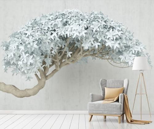 Kalodity Papier Peint Panoramique 3D Soie, 300 x 210 cm Un Grand Arbre Bleu Grandes Murales Plantes, Moderne Minimaliste pour Salon, Adulte Chambre d'enfants Décoration