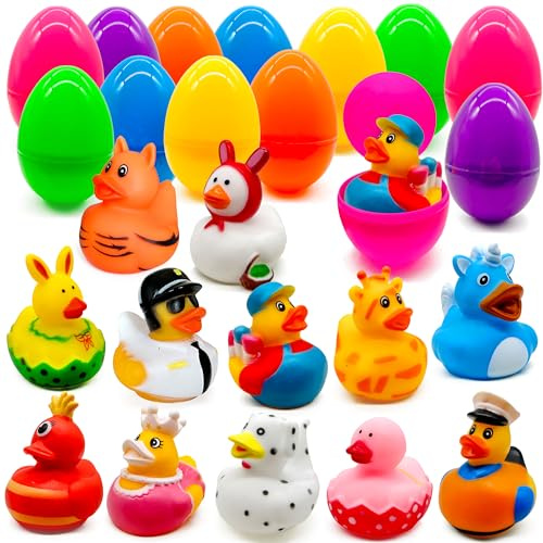 Lubibi Huevos De Pascua De Patitos De Goma para Niños - 12 Piezas Precargados con Juguetes Sorpresa, Regalos para Búsqueda De Pascua