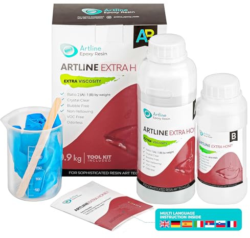 ARTline Kit Resina Epoxi Manualidades Completo - Resina Epoxi Transparente Kit para Principiantes y Artesanos - Alta Viscosidad - 0.9 kg, Relación 2:1 Perfecto para Madera, verter en moldes, Arte