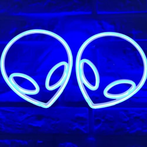 HFHungkeong Alien LED Neonlicht Wanddekoration 2Stück Leuchtreklamen Spielzimmer ästhetisch, Alien Leuchtreklame batterie oder USB betrieben Neonlichter leuchten Schlafzimmer Kinderzimmer Bar(blau)