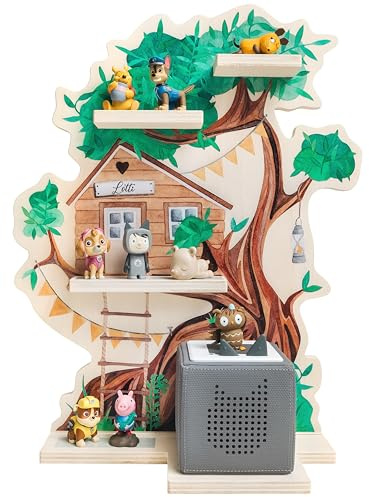 wunderwunsch personalisiertes Tonie Regal für Kinderzimmer - Magnetisches Toniebox Regal für Toniebox1 & 2 Plus Figuren mit abgerundeten Ecken & Kanten (Baumhaus)