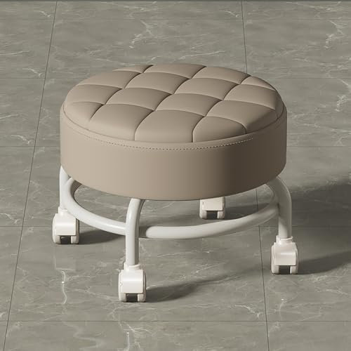 XQKXHZ Rollhocker, Bürohocker Arbeitshocker Drehhocker Rollhocker 360° drehbar für Büro, Shop, Home, Schwerlast/Robust | Komfortabel,Braun,B
