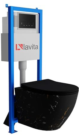 Lavita LAV 101 Élément mural pour WC 40 cm + évier mural suspendu SOFI SLIM FIRE noir sans bord + panneau de commande LAV 200.3.4 noir | Kit complet | Réservoir de chasse encastré | WC complet