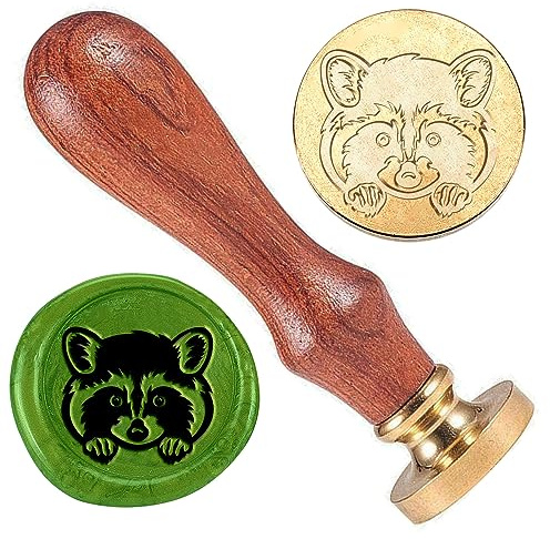 DELORIGIN Waschbär Wachsstempel Tierwachs Siegelstempel 25mm Messingkopf Stempel Mit Holzgriff Retro Wachssiegelstempel Für Geschenkverpackungen Umschläge Karten Briefe Halloween Weihnachten