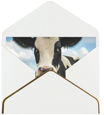 Anaiucy Tarjeta de felicitación con estampado de vaca lechera con sobres, invitaciones, tarjetas de notas para cumpleaños, boda, graduación, color blanco
