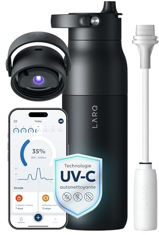 LARQ PureVis 2 Bouteille d'Eau Intelligente avec Filtre - Auto-Nettoyante UV, Suivi d'Hydratation via App, Acier Inoxydable Isolé - Garantie 2 Ans - 680ml