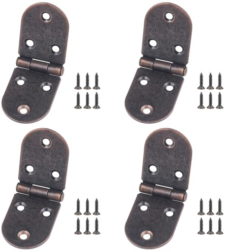JWNMLL Cerniere pieghevoli, 4 cerniere a semicerchio, piccole cerniere per porta con 26 viti per armadi, cassetti, armadi, scatole di legno, bronzo rosso