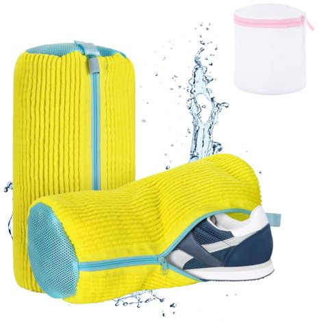 Ninonly Schuhwaschbeutel Waschmaschine 2 Stück Schuhe Waschbeutel für Waschmaschine mit 360° Reinigungsflaum, Wiederverwendbarer Waschbeutel Schuhe,Wäschebeutel Multi Schutz für Schuhe Sneaker Gelb