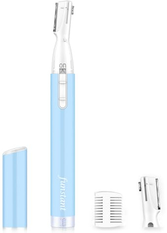 Funstant Eyebrow Trimmer, Precision Electric Eyebrow Razor for Women Battery-Operated Facial Hair Remover with Comb No Pulling Sensation Painless for Face Chin Neck, Upper-Lip, Peach-Fuzz
