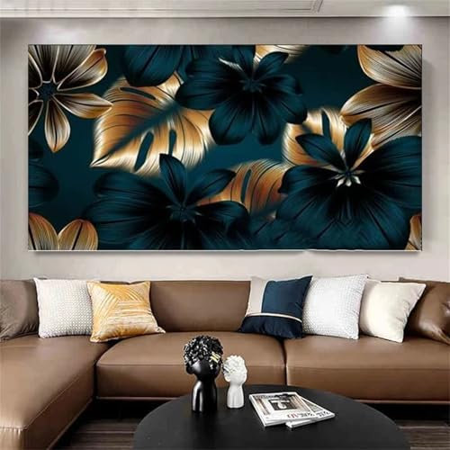 Diamond Painting Schwarzes Blattgold,DIY 5D Diamond Painting für Erwachsene Anfänger Full Strass Stickerei Diamond Art Kreuzstich Malen Nach Zahlen Bilder für Home Wand Dekor Round Drill,80x160cm