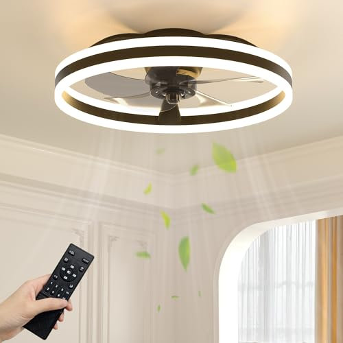 NIORSUN 50cm Ceiling Fans with Lights and Remote, 6 Speeds and 3000K-6500K Dimmable Quiet Ceiling Fan Light, Smart Modern LED Fan Lights Ceiling for Bedroom Living Room Dining Room (Black)