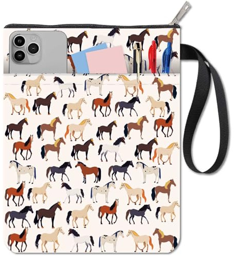 craspire Pochette de Livre avec Poche Zippée Pochette de Livre à Imprimé Cheval Étui de Protection de Livre en Tissu Lavable Sac Portable de 11 x 8.7 Pouce pour Cadeaux Livres à Couverture Rigide