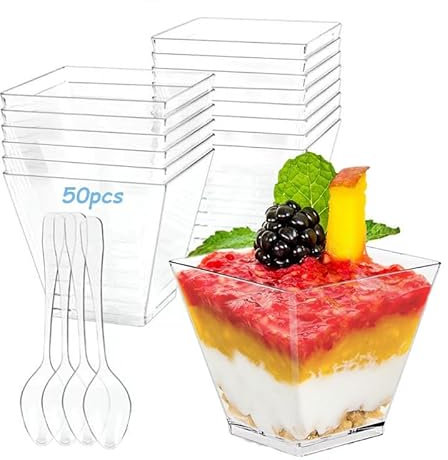 WSeltrium 50 Verres à dessert avec Cuillères, 2 OZ /60ML Coupe à dessert, Gobelet à Dessert, Réutilisable