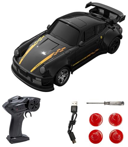Teeggi Desktop Drift Car for Boys Kids Adults, 1/64 Scale Remote Control Car with LED Lights, 4WD Mini RC Drift Cars for Race, Children's Gifts and Toys