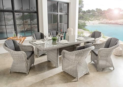 Destiny Sitzgruppe Malaga Luna 6 Sessel + Tisch 200x100x75cm, Vintage weiß