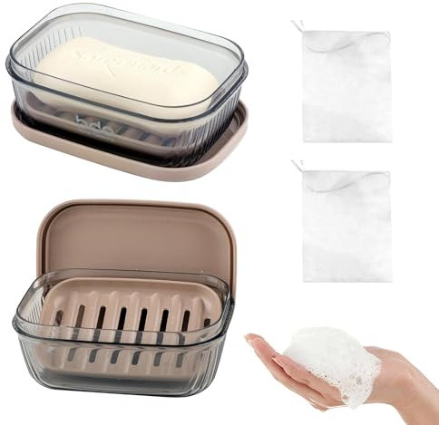Seifendose Reise, 2 Stück Seifendose Reise Wasserdicht Und Zwei Blasennetze,Seifenschale mit Ablauf, Einfache Reinigung Seifenablage, Seifenschalen mit Deckel für Camping, Reisen, Badezimmer, Dusche